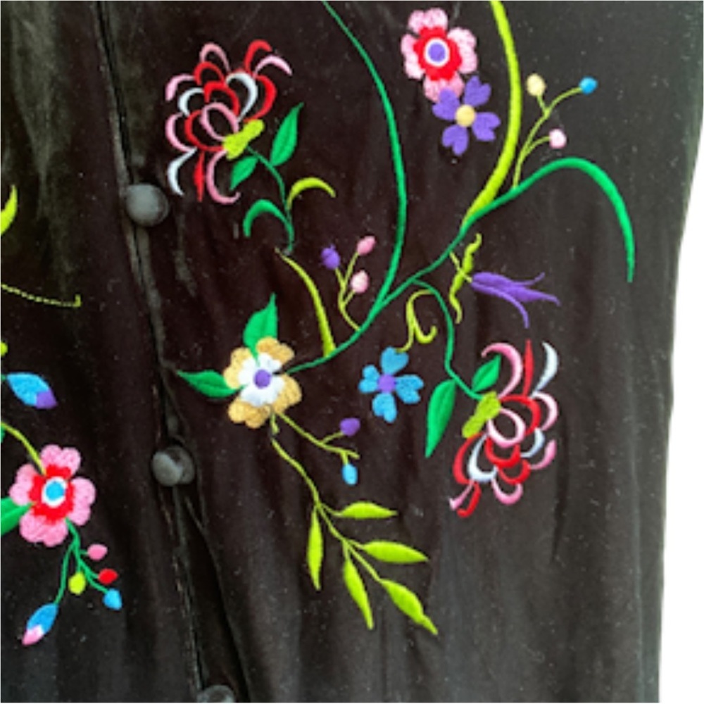 Y2K Susan Graver L Velvet Top Jacket Black Dark Romantic Embroidery Whimsigoth - Picture 8 of 12